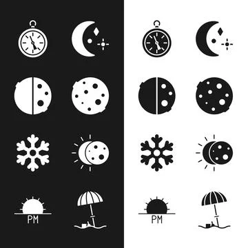 Set Moon, Eclipse of the sun, Compass, and stars, Snowflake, Sun protective Ilustração Stock