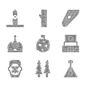 Set Moon with flag, Christmas tree, Balalaika, Mausoleum of Lenin, Joseph Stalin 库存插图