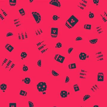 Set Moon with flag, Dumpling, Wheat and Jar of honey on seamless pattern. Vector イラスト素材