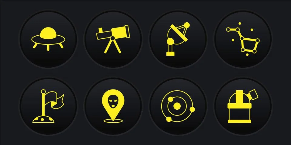 Set Moon with flag, Great Bear constellation, Alien, Solar system, Satellite Ilustração Stock