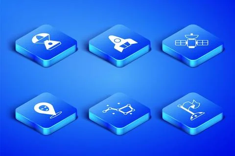 Set Moon with flag, Space capsule, Great Bear constellation, Alien, Rocket .. Ilustração Stock