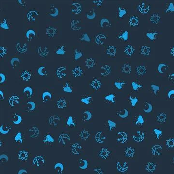 Set Moon icon, Cloud with moon and stars, Sun and  on seamless pattern. Vecto Stock Illustration