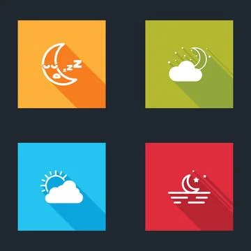 Set Moon icon, Cloud with moon and stars, Sun cloud weather and  icon. Vector Stock Illustration