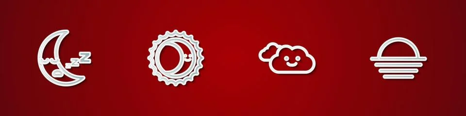 Set Moon icon, Eclipse of the sun, Cloud and Sunset icon. Vector Illustrazione stock