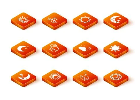 Set Moon icon, Eclipse of the sun, and stars, Cloud with rain moon, Sunset, and 스톡 일러스트