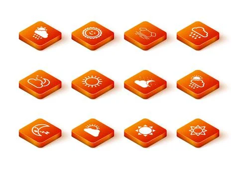 Set Moon icon, Sun and cloud weather, Cloud with moon stars, and rain sun icon Illustrazione stock