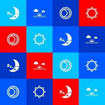Set Moon icon, Sunset, Eclipse of the sun and icon. Vector イラスト素材