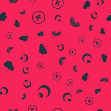 Set Moon, Kelvin, Cloud with rain and Rainbow on seamless pattern. Vector Stock Illustration