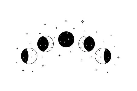 Set of Moon phases. Crescent, new, surface and eclipse. Astronomy cycle of Ilustração Stock