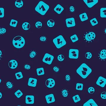 Set Moon phases, Eclipse of the sun, Lightning bolt and Water drop on seamless Ilustração Stock