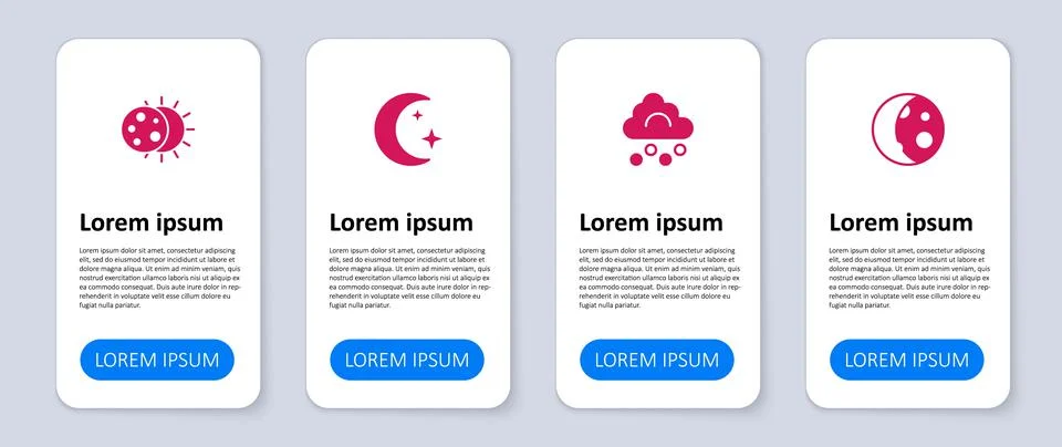 Set Moon phases, Hail cloud, and stars and Eclipse of the sun. Business infog Ilustração Stock