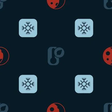 Set Moon phases, Thermometer and Snowflake on seamless pattern. Vector Stock Illustration