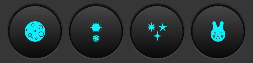 Set Moon, Solstice, Falling star and Rabbit zodiac icon. Vector Ilustração Stock