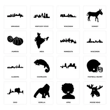 Set of moose head, afro, ohio, , alabama, minnesota, pumpkin, wisconsin, arka Illustrazione stock gratuita