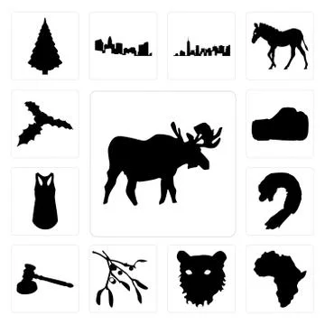 Set of moose outline on white background, african continent tiger face mistle Free Stock Illustration