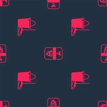 Set Mop and bucket and Fish plastic tray container on seamless pattern. Vector Illustrazione stock
