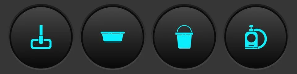 Set Mop, Plastic basin, Bucket and Dishwashing liquid bottle and plate icon Stock-Illustration