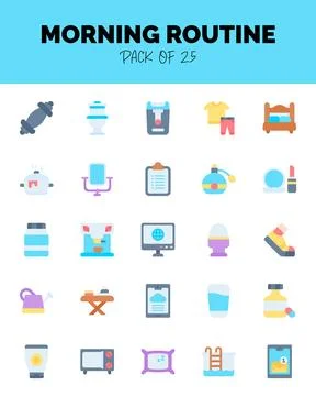Set of Morning routine flat icons for logo &amp; web. Vector illustration Stock Illustration