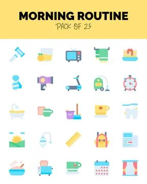 Set of Morning routine flat icons for logo &amp; web. Vector illustration Stock Illustration