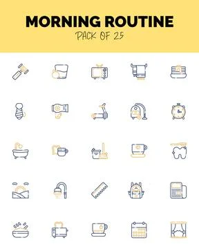 Set of Morning routine Two Color icons for logo &amp; web. Vector illustration Stock Illustration