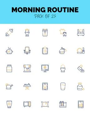 Set of Morning routine Two Color icons for logo &amp; web. Vector illustration Stock Illustration