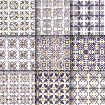 Set of Moroccan pattern set collection, Lisbon floral mosaic, Mediterranean.. Illustrazione stock