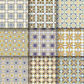 Set of Moroccan pattern set collection, Lisbon floral mosaic, Mediterranean.. Stock Illustration