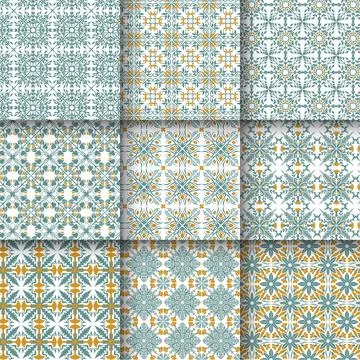 Set of Moroccan pattern set collection, Lisbon floral mosaic, Mediterranean.. Stock Illustration