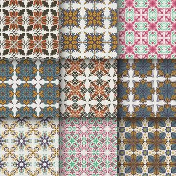 Set of Moroccan pattern set collection, Lisbon floral mosaic, Mediterranean.. Stock Illustration