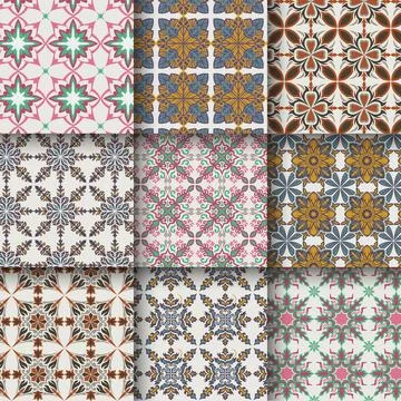 Set of Moroccan pattern set collection, Lisbon floral mosaic, Mediterranean.. Illustrazione stock