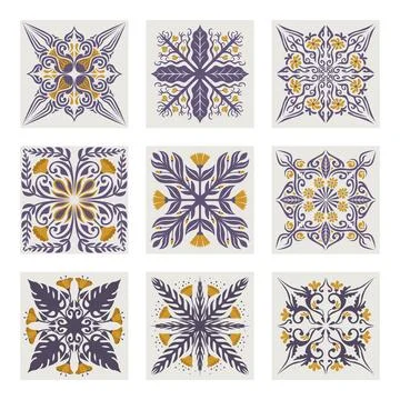 Set of Moroccan tile pattern set collection, morrocan Flower, Lisbon floral.. Stock Illustration