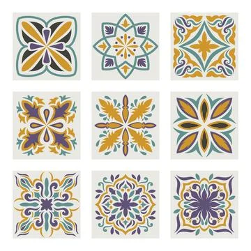 Set of Moroccan tile pattern set collection, morrocan Flower, Lisbon floral.. Illustrazione stock