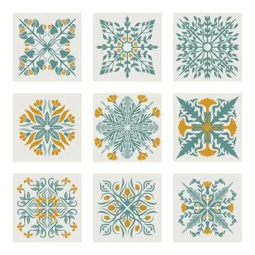 Set of Moroccan tile pattern set collection, morrocan Flower, Lisbon floral.. Stock Illustration