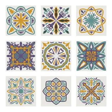Set of Moroccan tile pattern set collection, morrocan Flower, Lisbon floral.. Stock-Illustration