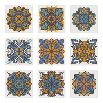 Set of Moroccan tile pattern set collection, morocan Flower, Lisbon floral .. Stock Illustration