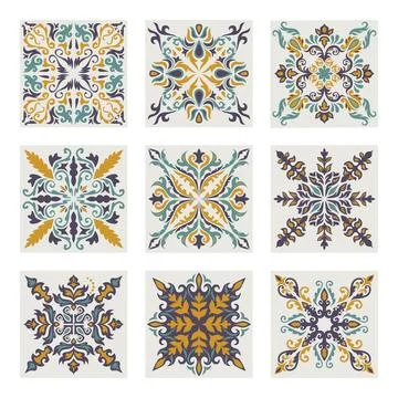 Set of Moroccan tile pattern set collection, morocan Flower, Lisbon floral .. Stockillustratie