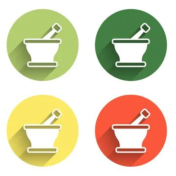 Set Mortar and pestle icon isolated with long shadow background. Color circ.. Illustrazione stock