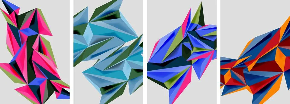 Set of mosaic triangle pattern abstract posters. Vector illustration For Stock Illustration