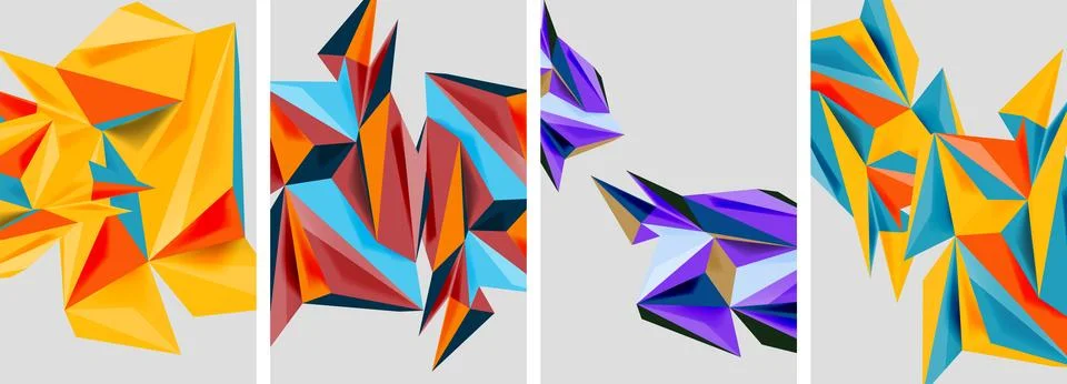 Set of mosaic triangle pattern abstract posters. Vector illustration For Stock Illustration