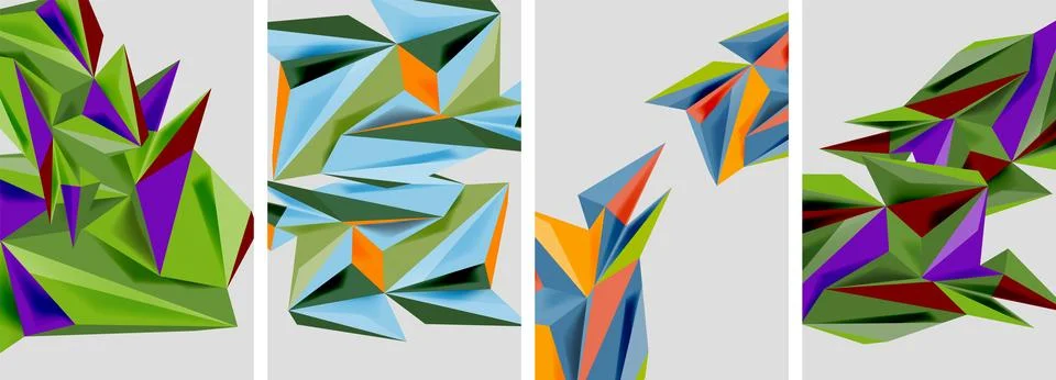 Set of mosaic triangle pattern abstract posters. Vector illustration For 스톡 일러스트