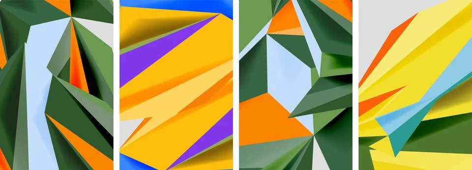 Set of mosaic triangle pattern abstract posters. Vector illustration For 스톡 일러스트