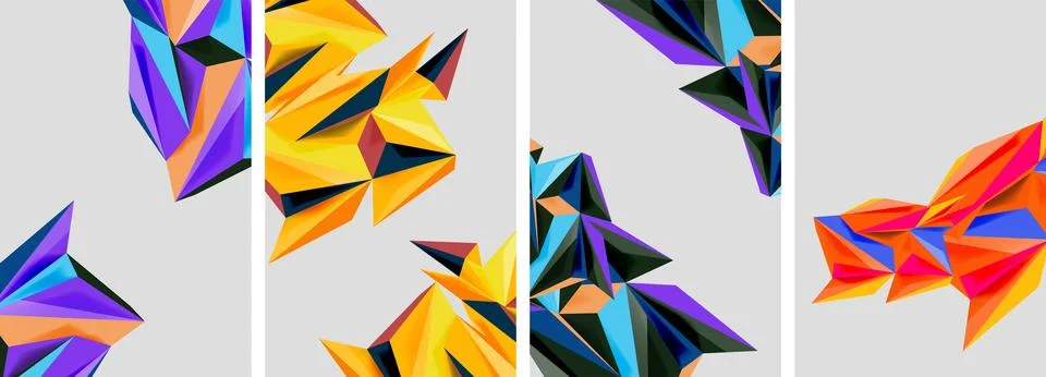 Set of mosaic triangle pattern abstract posters. Vector illustration For Stock Illustration