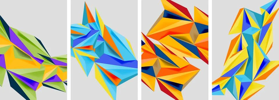 Set of mosaic triangle pattern abstract posters. Vector illustration For Stock Illustration