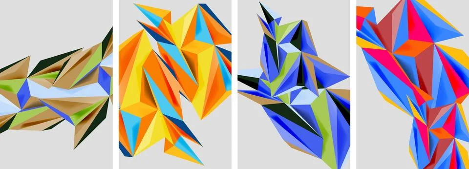 Set of mosaic triangle pattern abstract posters. Vector illustration For Stock Illustration