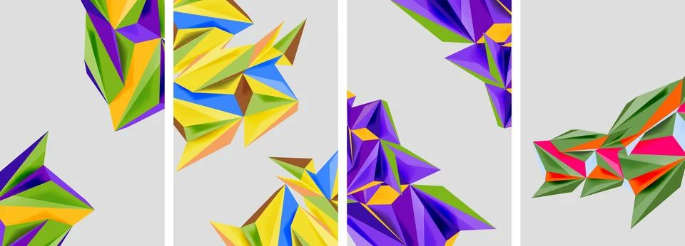 Set of mosaic triangle pattern abstract posters. Vector illustration For Stock Illustration