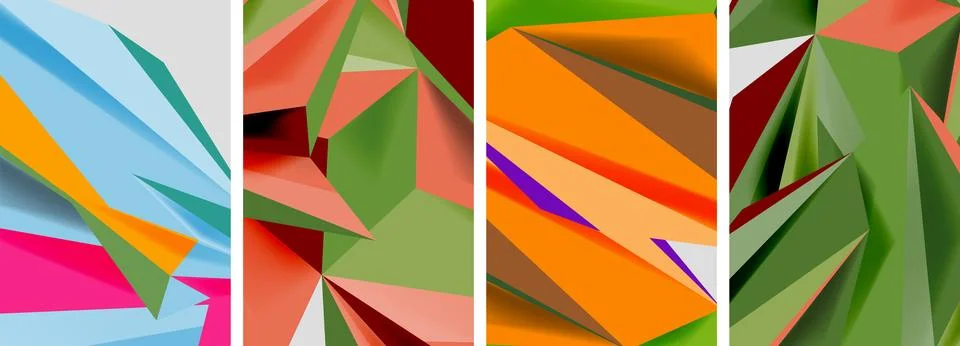 Set of mosaic triangle pattern abstract posters. Vector illustration For 스톡 일러스트
