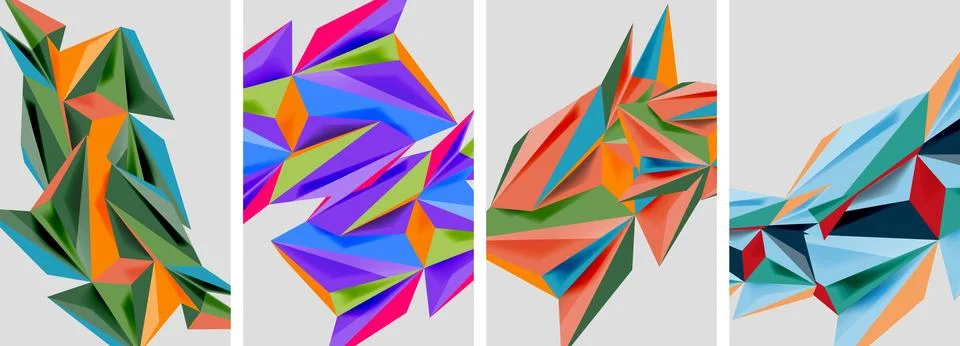 Set of mosaic triangle pattern abstract posters. Vector illustration For 스톡 일러스트
