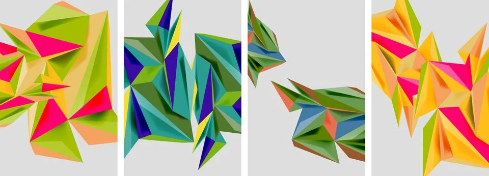 Set of mosaic triangle pattern abstract posters. Vector illustration For Stock Illustration
