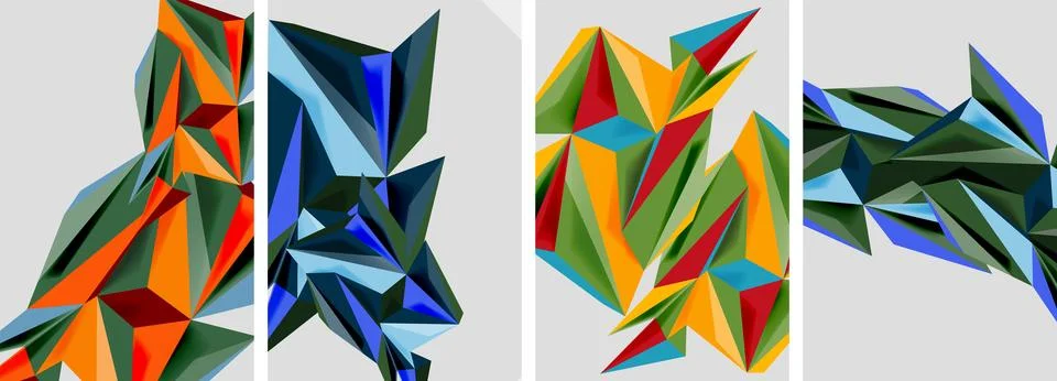 Set of mosaic triangle pattern abstract posters. Vector illustration For Stock Illustration