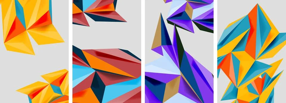 Set of mosaic triangle pattern abstract posters. Vector illustration For 스톡 일러스트